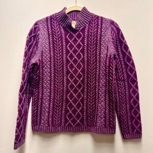 LL Bean Women's Purple Merino Wool and Angora Knit Sweater New cable knit